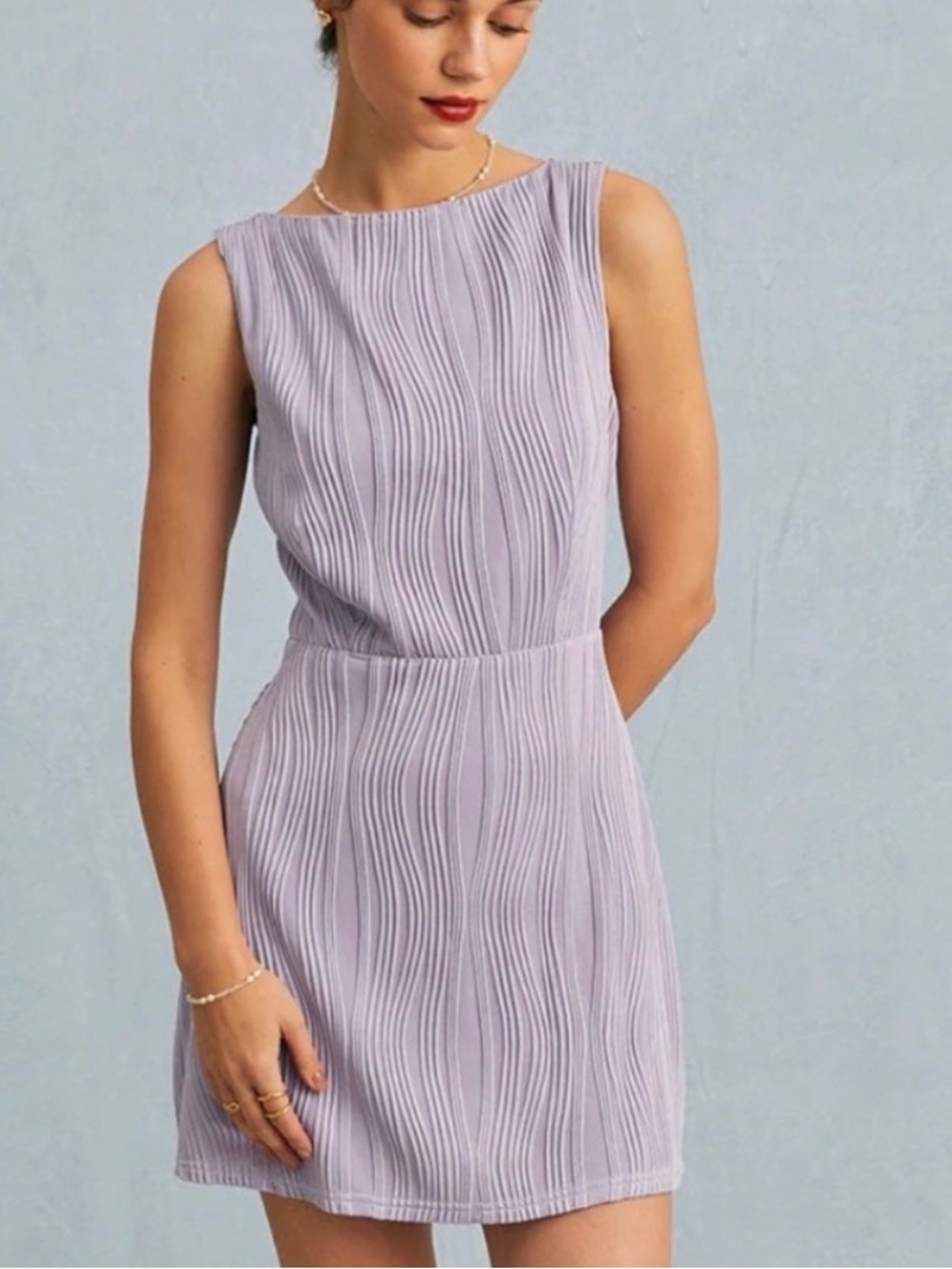 RIHOAS Sleeveless Wave-Texture Mini Dress in Lilac/Lavender